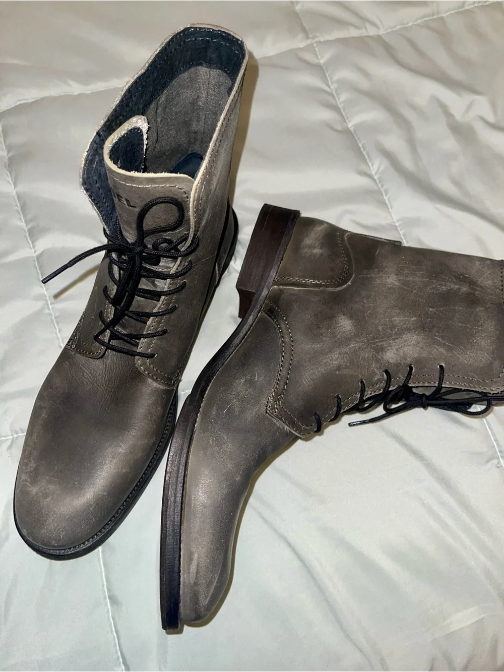 Diesel Men's Charcoal Distressed Gray Leather Chukka Boots Vintage